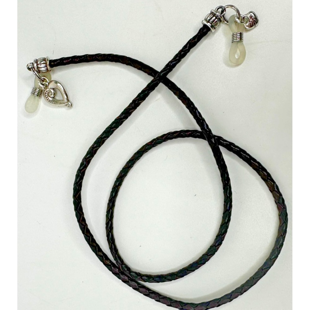 Brighton Leather Eyeglass Cord Chain Braided Brown Silver Dangle Heart